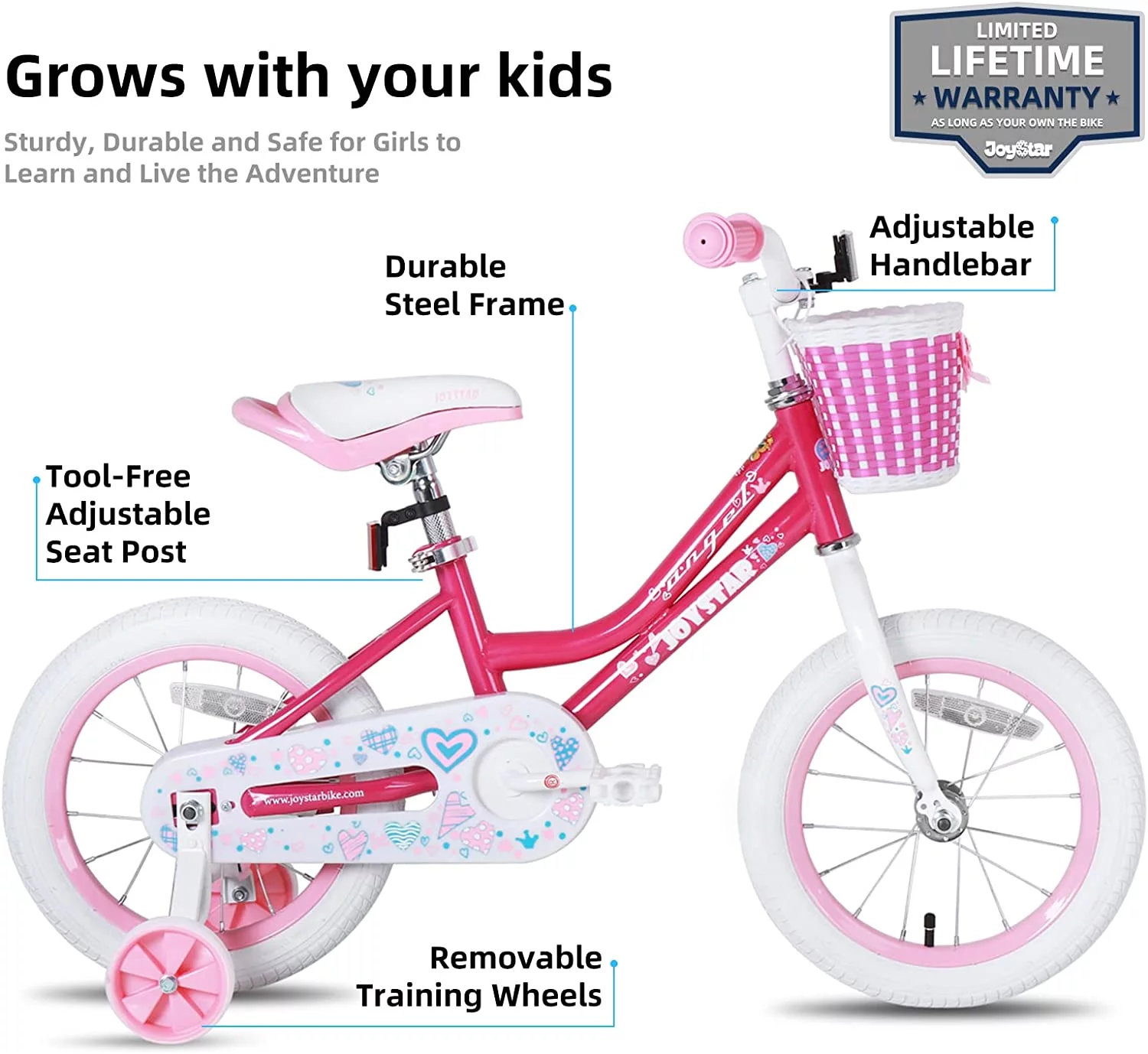 JOYSTAR Angel Girls Bike for Toddlers and Kids Ages 2-9 Years Old, 12 14 16 18 Inch Kids Bike with Training Wheels & Basket, 18 in Girl Bicycle with Handbrake & Kickstand