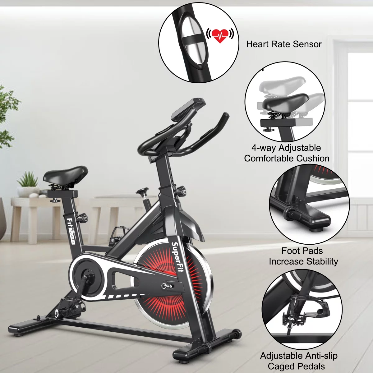 SuperFit Indoor Cycling Stationary Bike Silent Belt Drive Adjustable Resistance