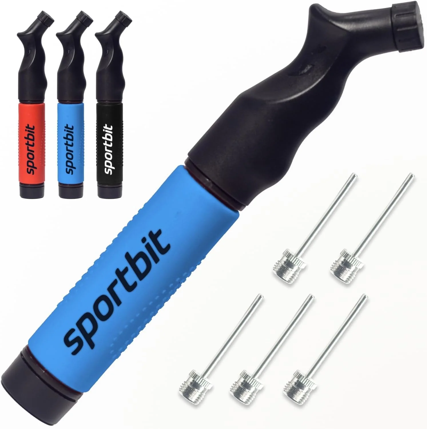 SPORTBIT Ball Pump with 5 Needles – Push & Pull Inflating System – Great for All Sports Balls – Goes with Needles Set