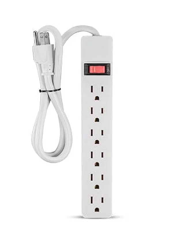 Hyper Tough 6 Outlet Power Strip with 2.5 ft Cord, White, Single Pack, 125V, 15A