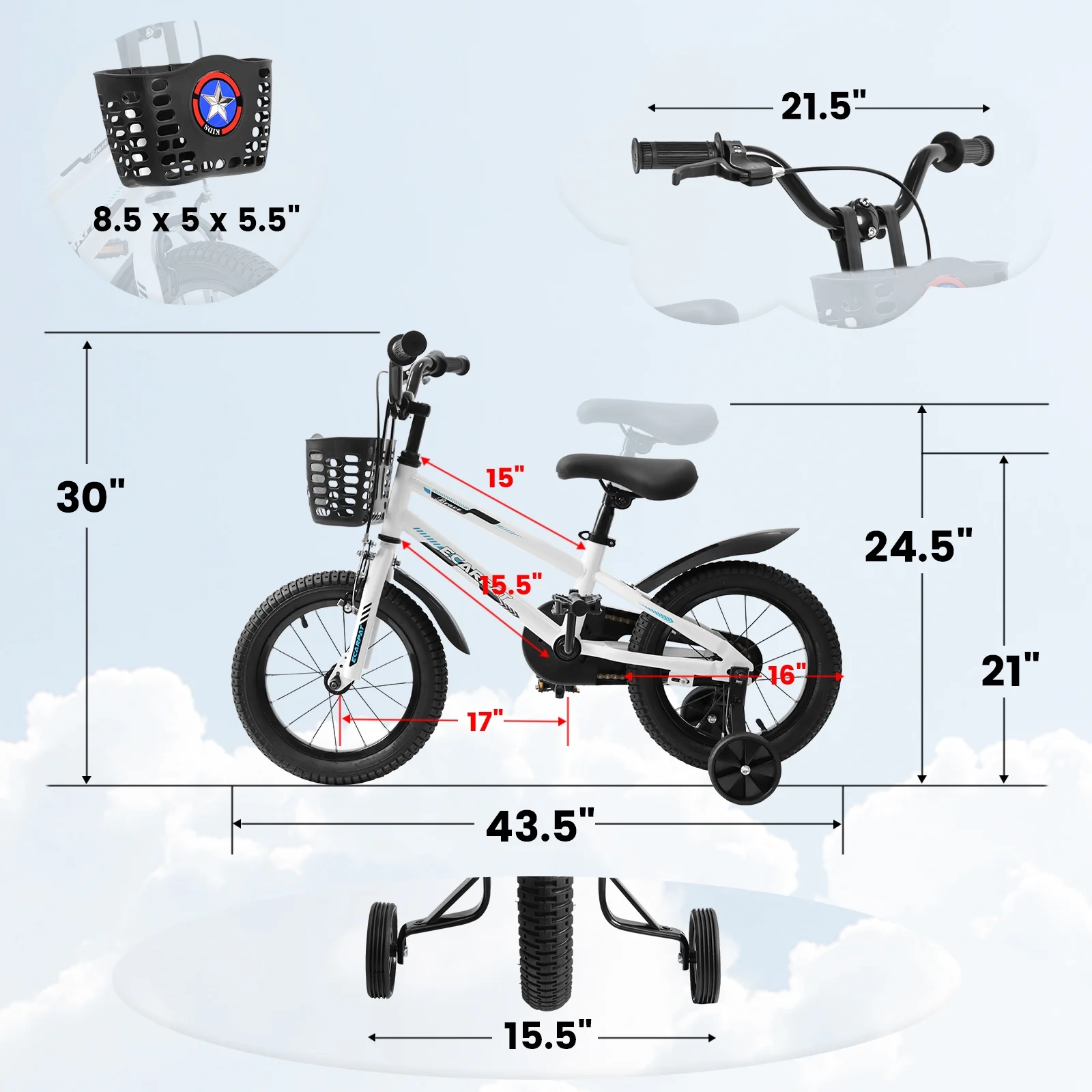 Kids Bike 14 / 16 inch for 3-12 Year Old Boys & Girls with Training Wheels, Freestyle Kids’ Bicycle with Bell,Basket and fender.