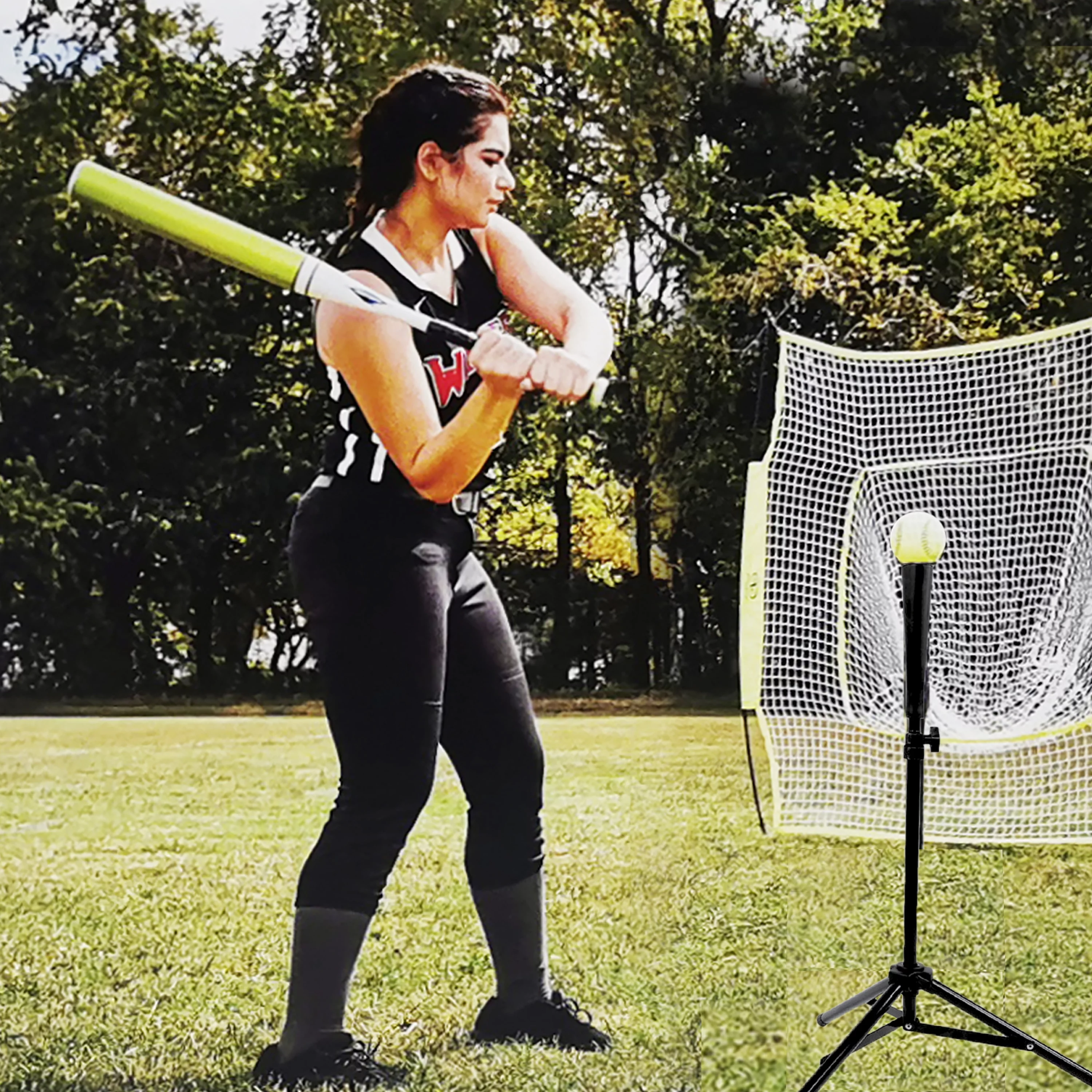 Athletic Works 7ft x 7ft Hit Pitch Training Net, Portable for All Skill Levels, Indoor/Outdoor, Batting Tee, Ball Caddy and Carrying Case