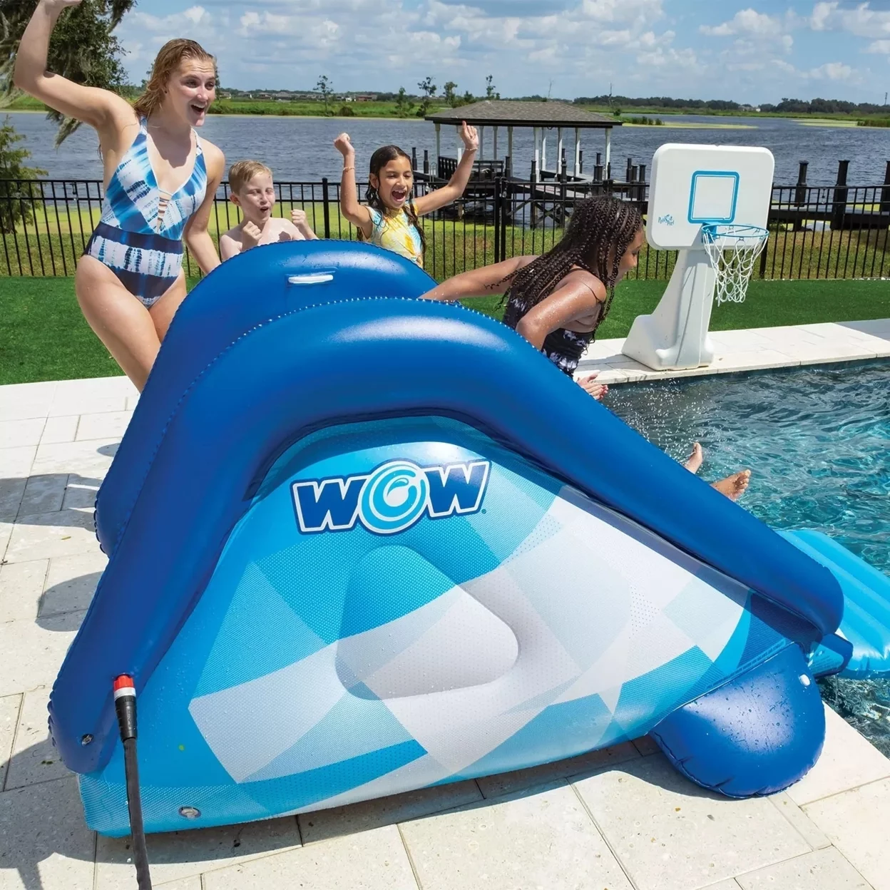 WOW Sports Cascade Pool Slide, Inflatable Slide with Sprinkler