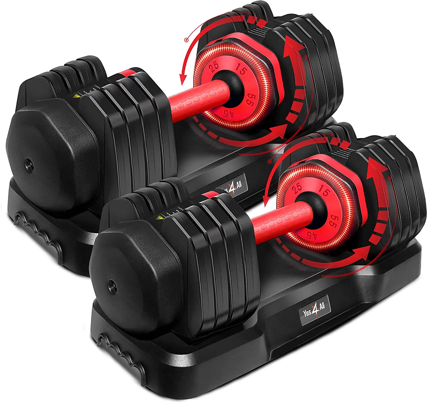 Yes4All 55lbs Adjustable Dumbbell, Quick Select 15-55 Black, Single