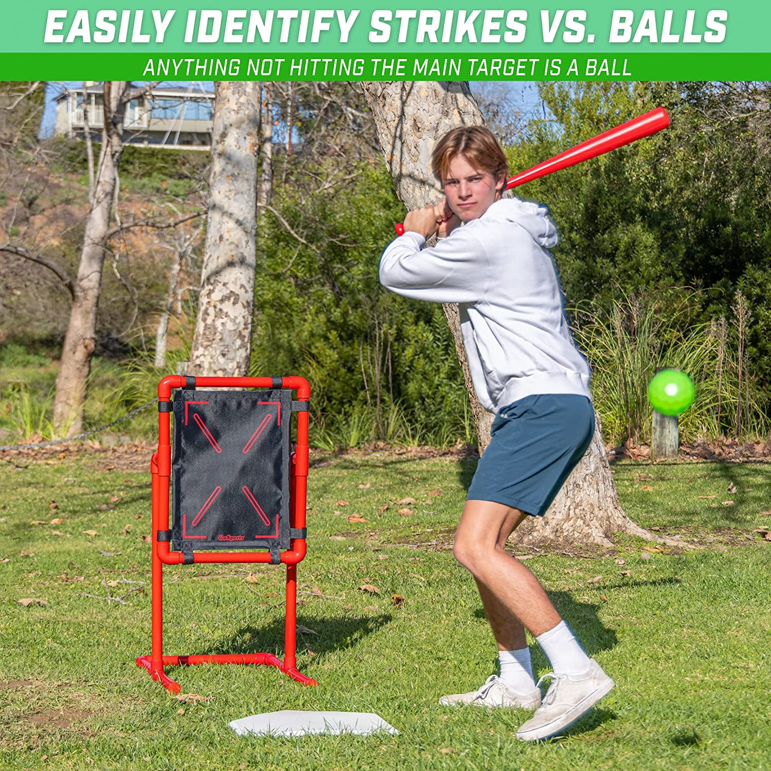 GoSports Baseball Strike Zone Target for Plastic Balls – Compatible with Blitzball and Wiffle Ball