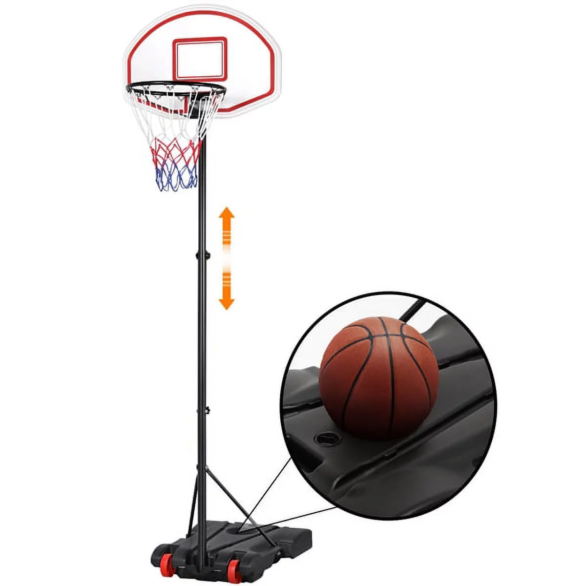 SMILE MART Height Adjustable Portable Basketball Hoop with Wheels for Kids Indoor and Outdoor, Multiple Trim Colors