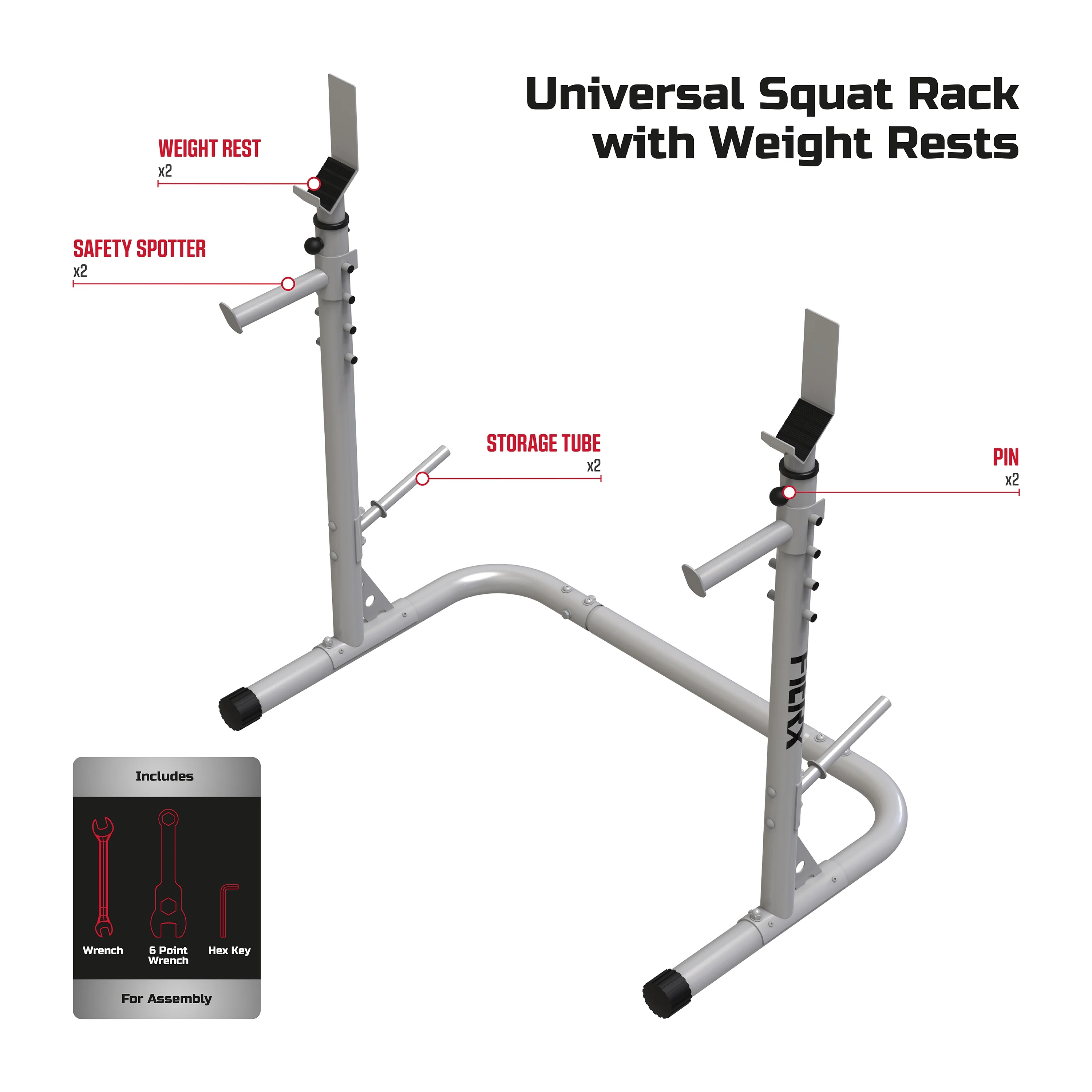 FitRx Squat Rack, Adjustable Universal Squat Rack for Home Gym, Bench Press Weight Rack, 390lbs. Weight Limit