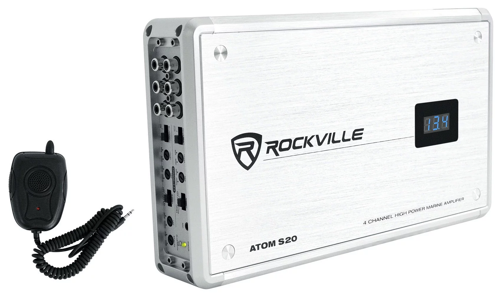 Rockville ATOM S20 Marine Bluetooth Amplifier 1600w 4 Channel/Volt Meter+PA Mic