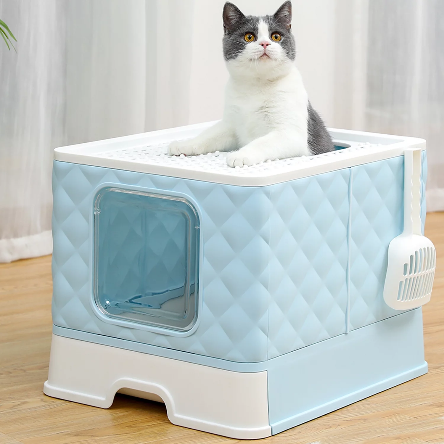 PAWZ Road Enclosed Cat Litter Box Large with Lid Drawer Type Easy to Clean,Gray