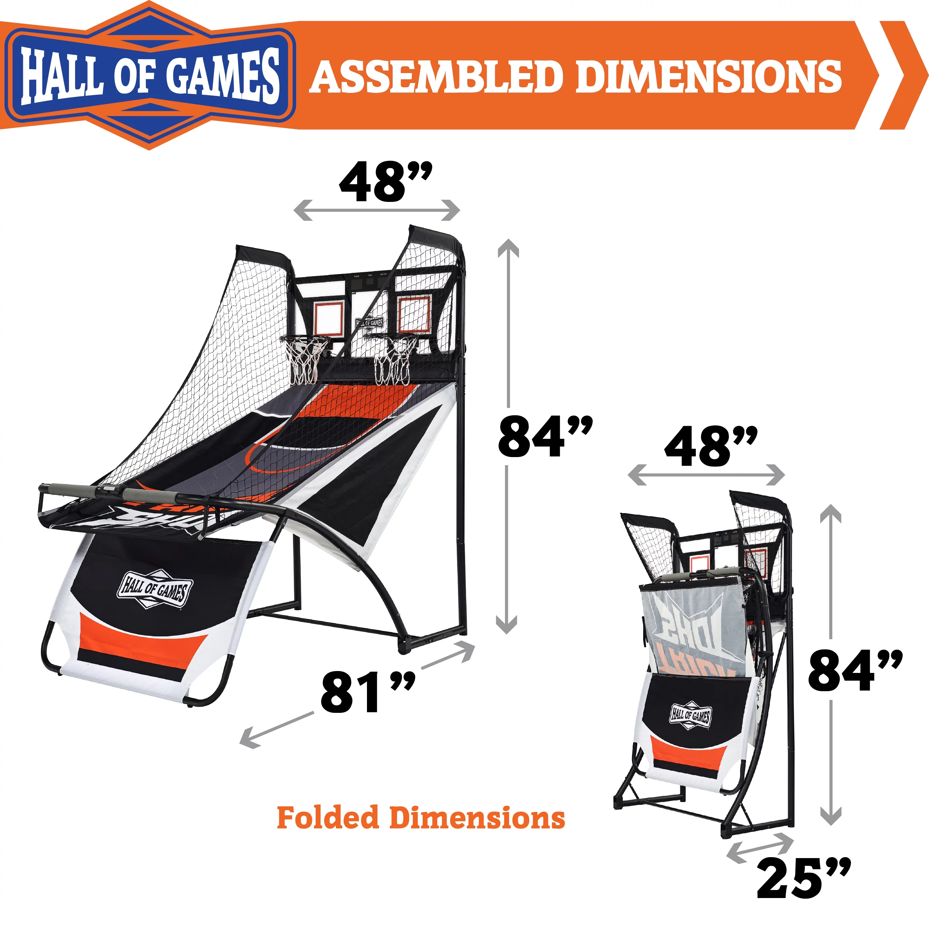 Hall of Games 84?? Indoor Steel Frame EZ-Fold Arcade Basketball Game, Black