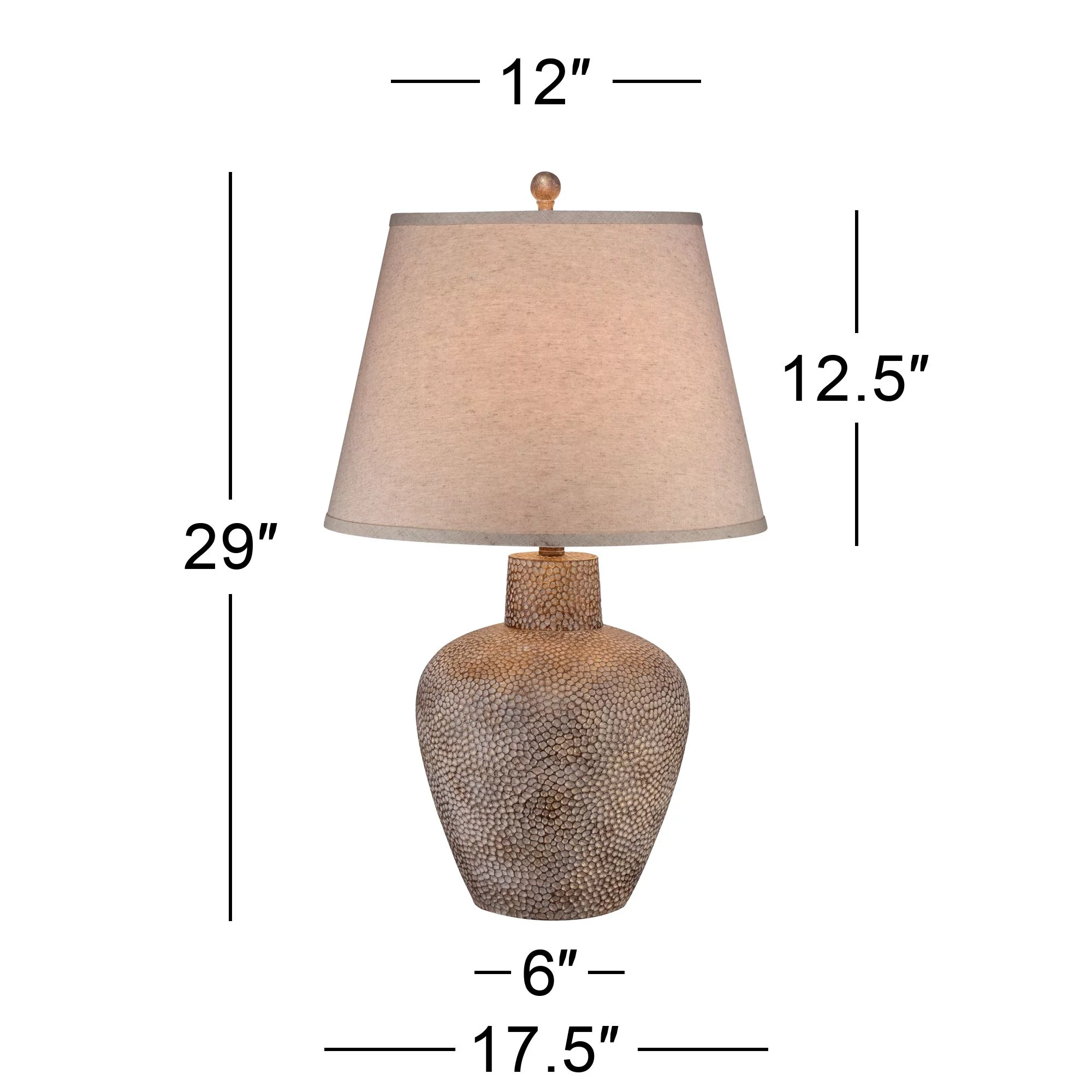 360 Lighting Bentley Rustic Farmhouse Table Lamp 29″ Tall Brown Leaf Textured Hammered Pot Off White Empire Shade for Bedroom Living Room House Home