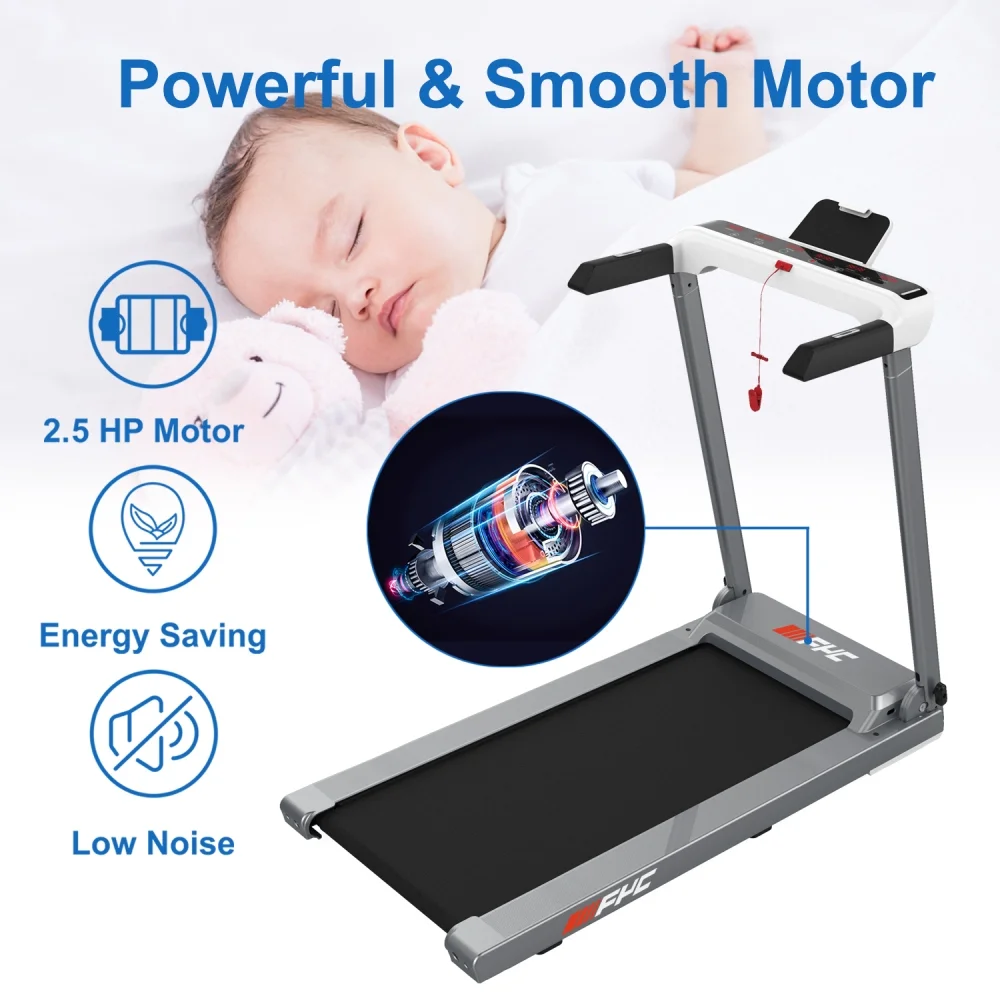 2 in 1 Folding Treadmill with Dual Display, 2.5HP Superfit Under Desk Electric Pad Treadmill, Installation-Free, Bluetooth Speaker, Remote Control, Walking Jogging Machine for Home/Office Use