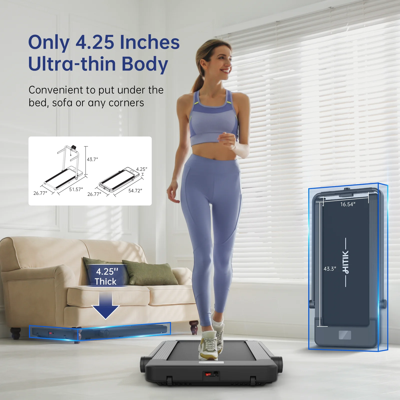 2.5HP 2-in-1 Folding Under Desk Treadmill, Maximum Speed 7.5MPH Installation-Free Walking, 2024 Upgraded Energy-Saving Brushless Motor for Home