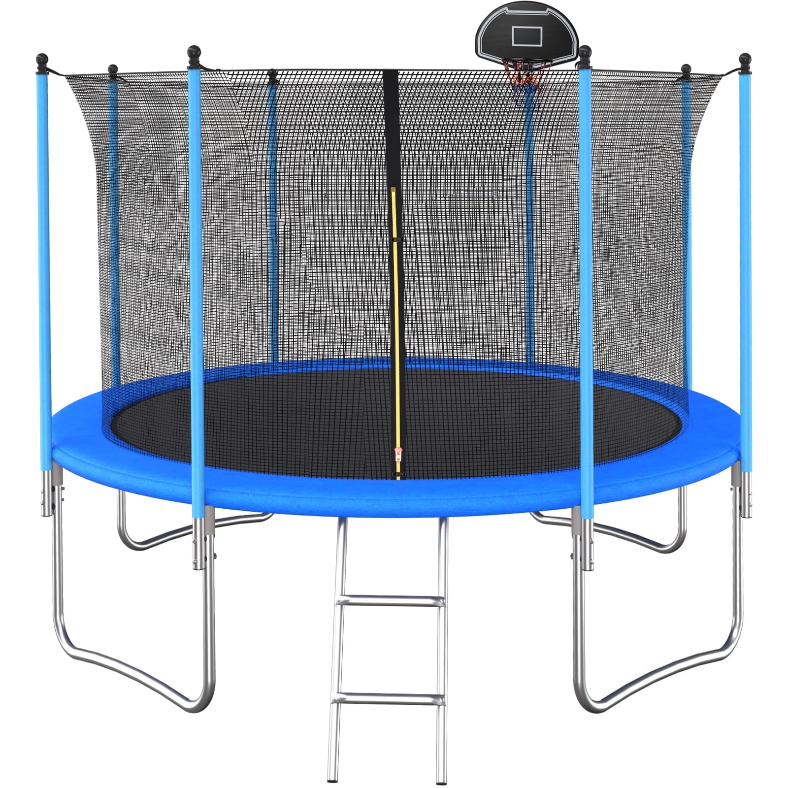 Kids Trampoline 10FT Round Trampoline with Basketball Hoop Safety Enclosure Net Ladder Padding-In Net GINSYTALIOR