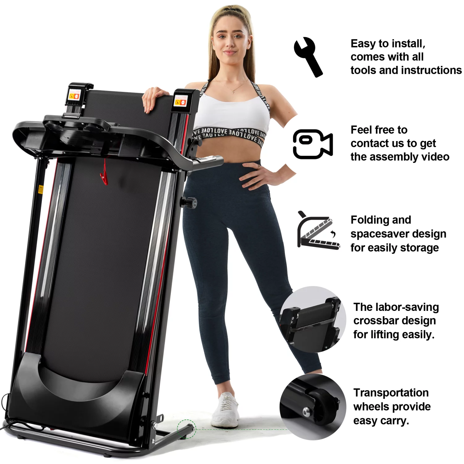 2.5 HP Foldable Treadmill with Incline, Portable Run Walking Folding Compact Exercise Machine with 12 Preset Program, LED Display, Easy Assembly for Small Space Fitness Electric Workout for Home