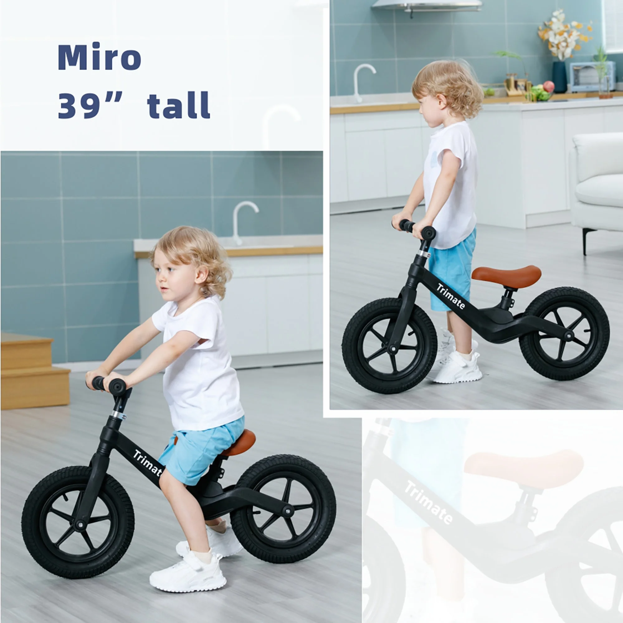 Trimate Toddler Balance Bike, Black – No Pedal Sport Bike for 3-5 Year Olds, 12″ Inflated Tire, Perfect Gift for Boys and Girls with Inseam 16″ – 21″