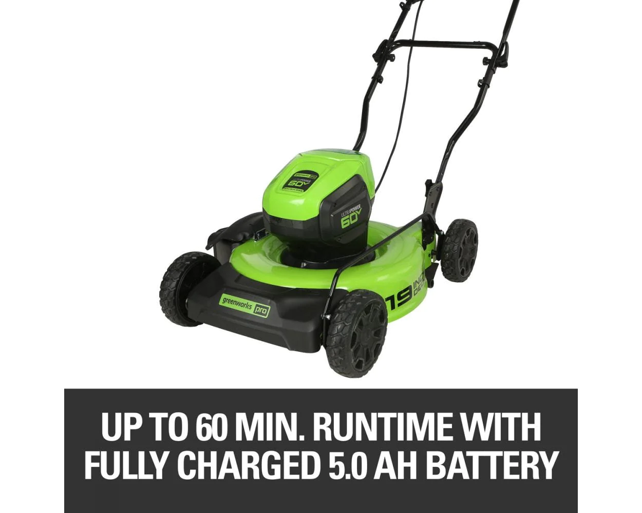 Greenworks 60V 19″ Cordless Battery Push Lawn Mower with 5.0Ah Battery & Charger 2531802