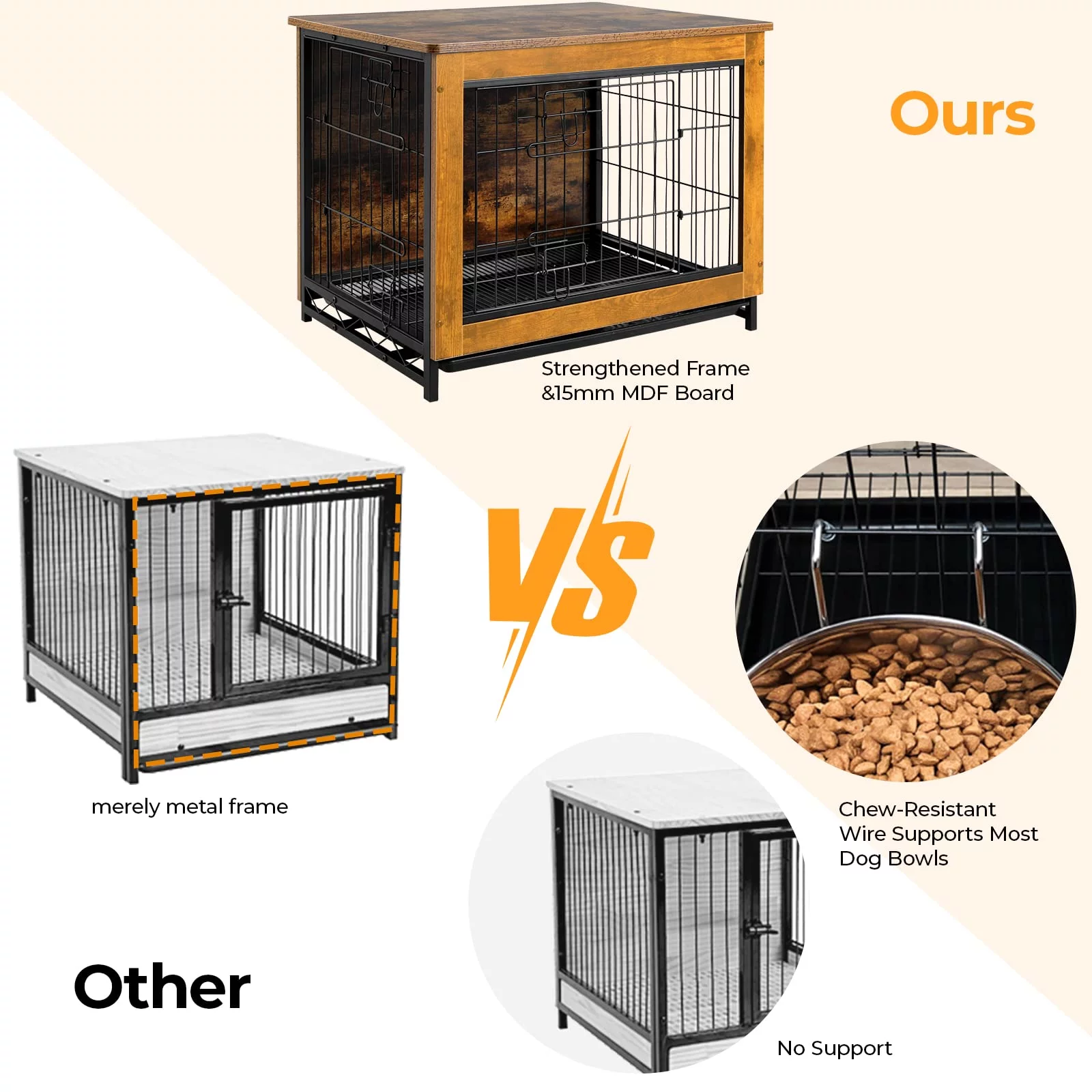 Pirecart Large Dog Crate Furniture Pet Cage Dog Kennel End Table with Double Door, Removable Tray