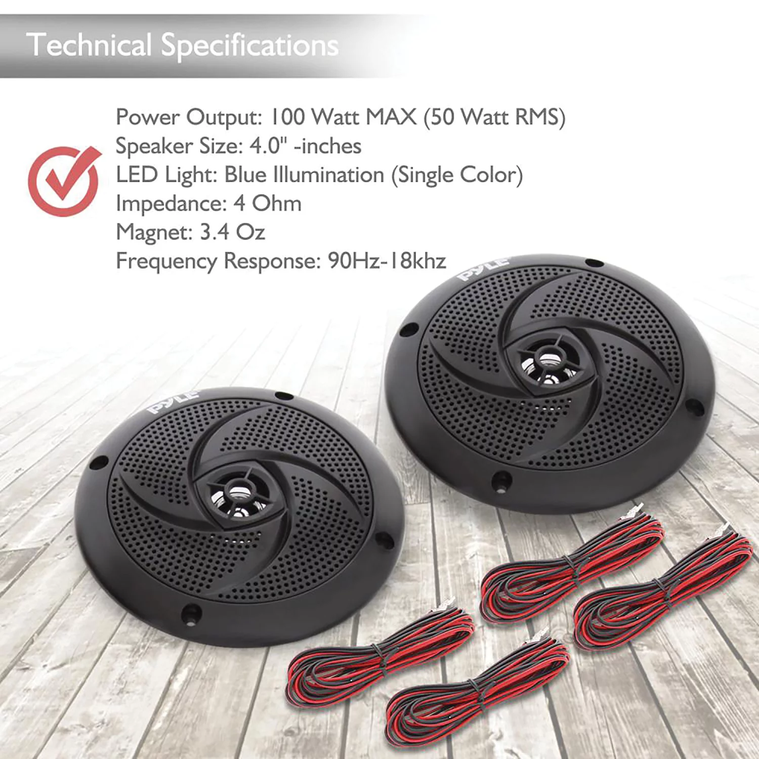 Pyle PLMRS43BL 4″ Waterproof Low Profile Marine Speakers, Black (2 Pack)