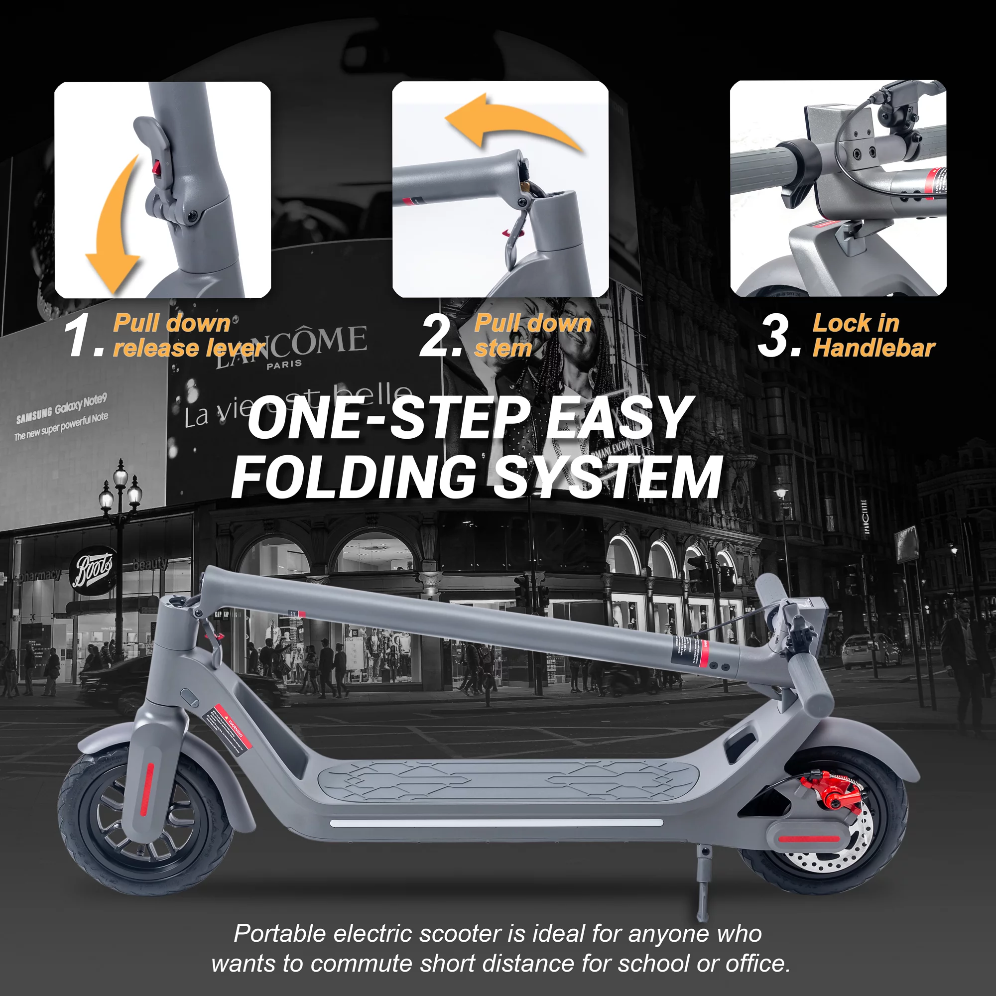 Electric Scooter for Adults and Kids Quick Folding IPX5 15.5 mph Max Speed 28 Miles Long-Range Battery with 350W Motor E-Scooter for Commuter (Gray)