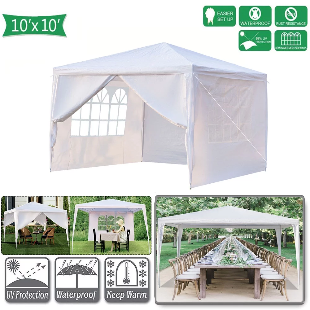 Pabby Yard 10′ x 10′ Tents and Canopies Outdoor Tents and Canopy, White 4 Sides Portable Waterproof Tent with Spiral Tubes Canopy Tents for Outside Party Waterproof Canopy Wedding Tent BBQ Shelter