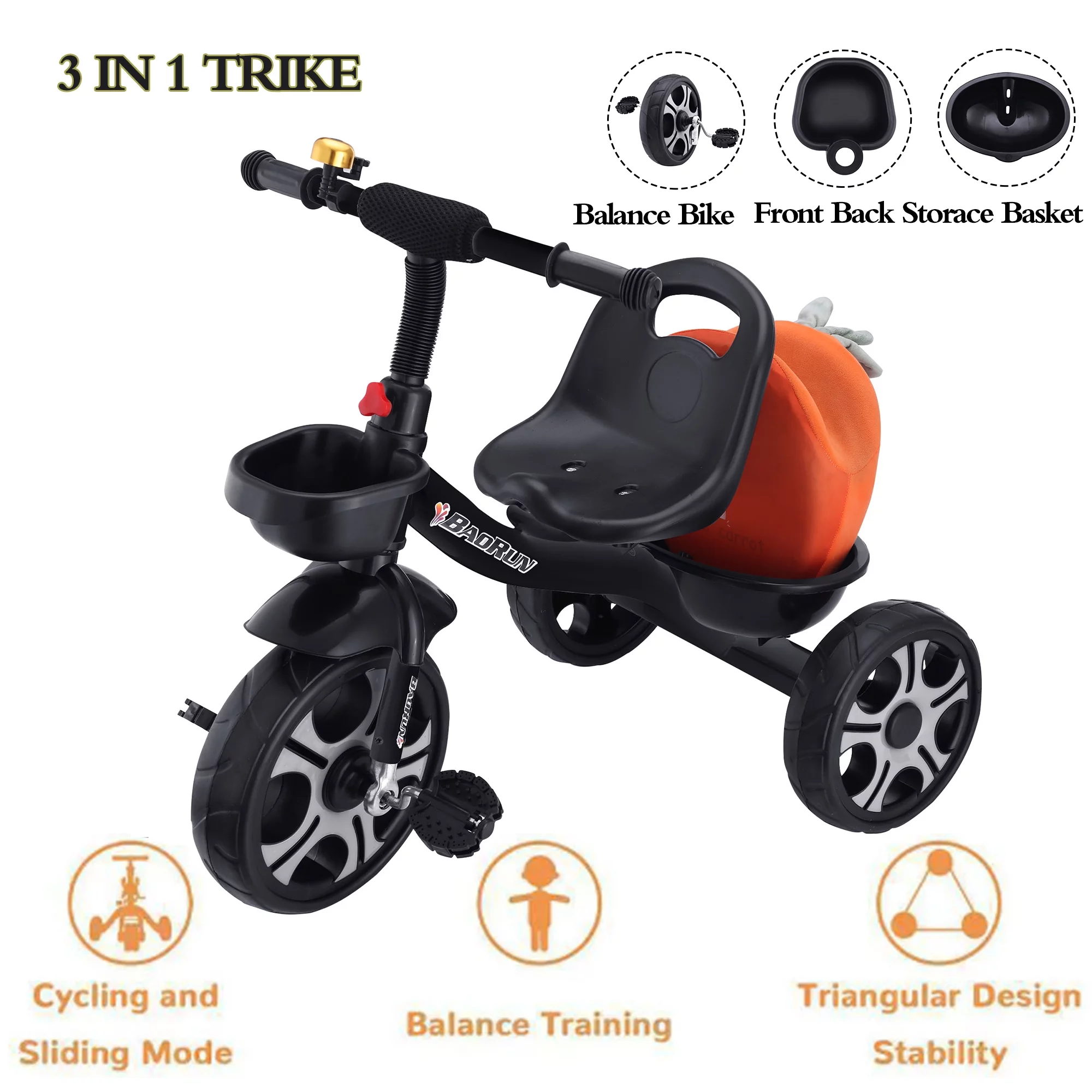 LELINTA Tricycles for 2 – 4 Years Old Boys and Girls with Bell – Portable Kids Balance Bike Riding Storage Basket Non-Slip Handle and Bell for Kids Toddlers Indoor & Outdoor Trike Toddlers Tricycle