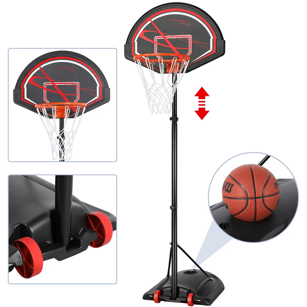 SmileMart 7 to 9 Ft Portable Basketball System Hoop for Outdoor Indoor, Black /Red