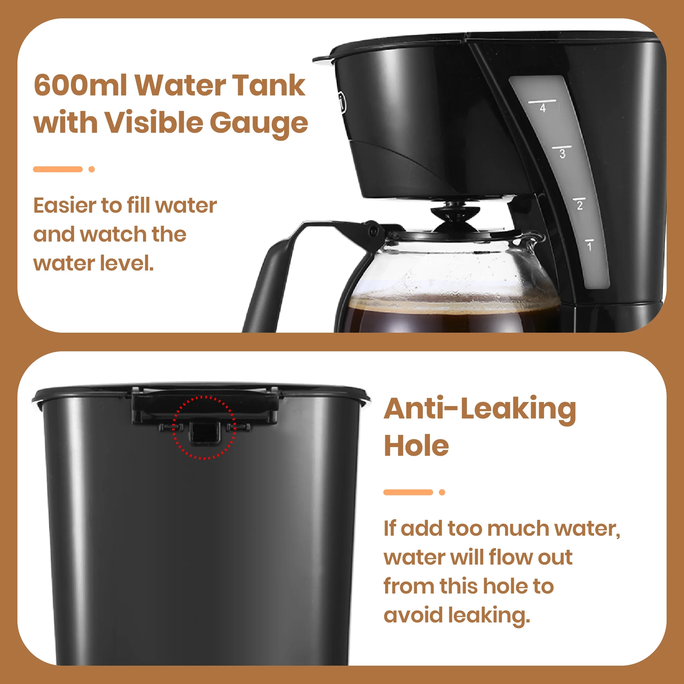 Gevi 4 Cup Automatic Drip Coffee Maker with Reusable Filter, One Button Control New Condition, 600mL, Black