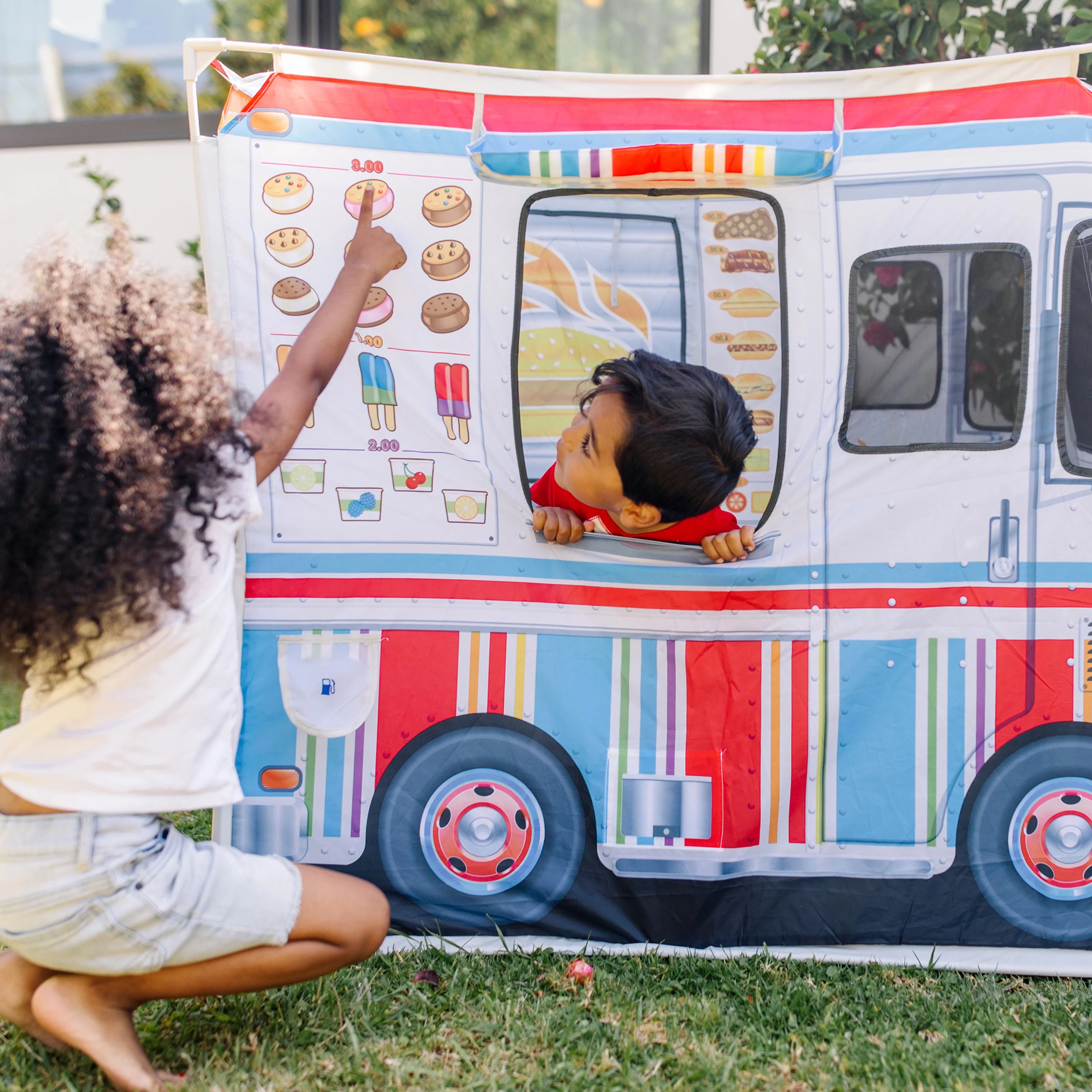 Melissa & Doug Food Truck Fabric Play Tent Playhouse and Storage Tote ?C Ice Cream on 1 Side, BBQ on the Other