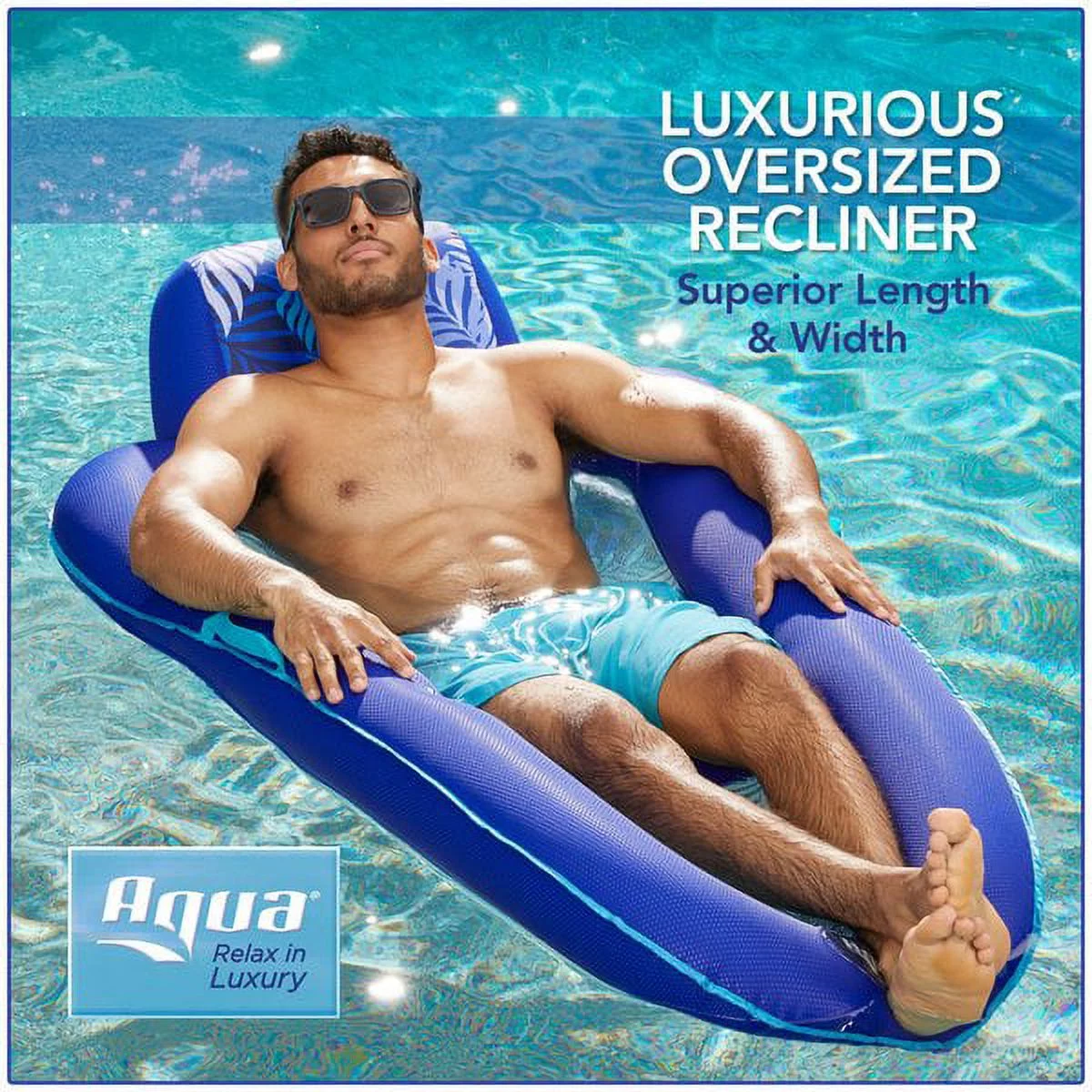 Aqua 2-in-1 Oversized Tanner & Recliner for Adults, Pool Float, Blue