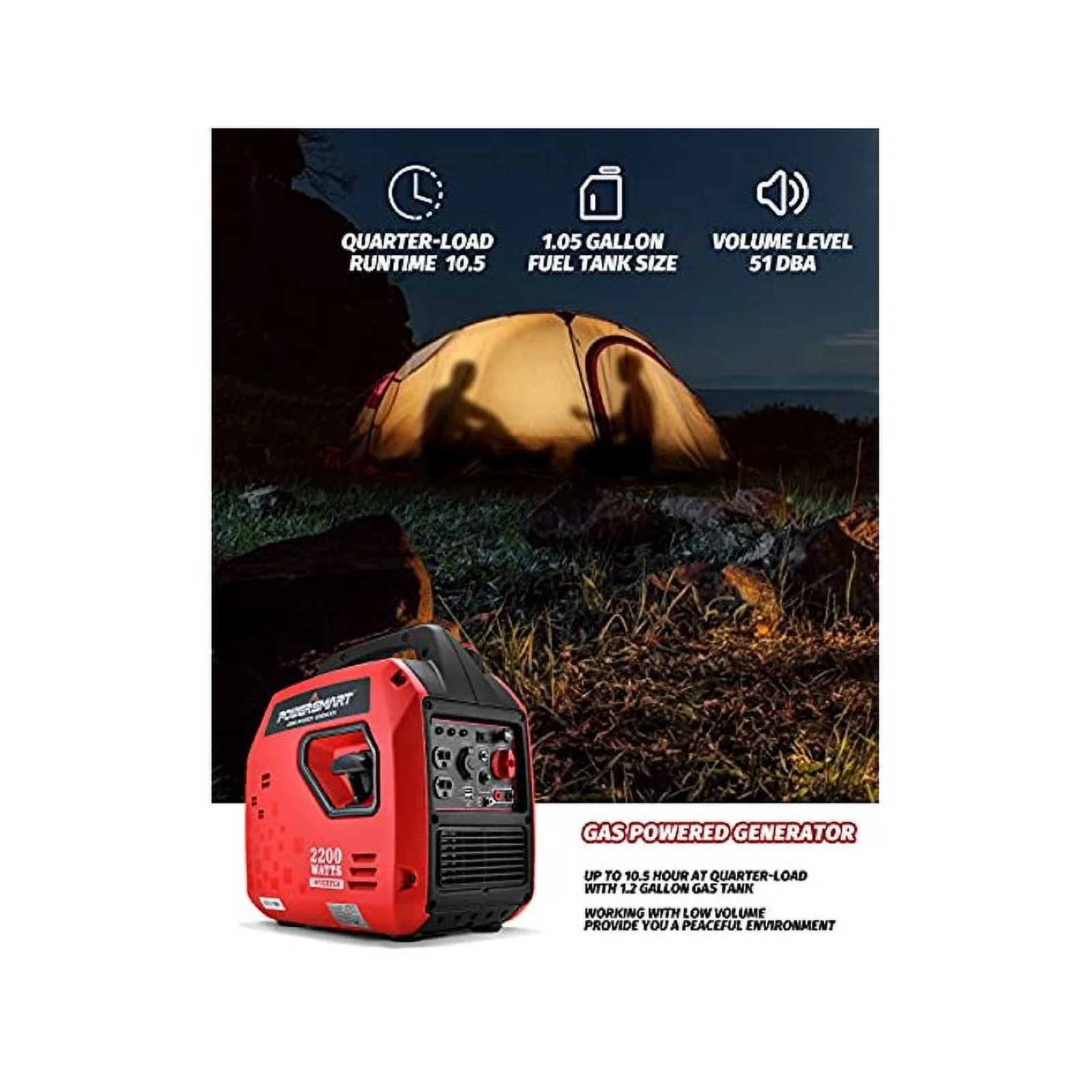 Portable Generator 2200 Watts Inverter Generator Gas Powered Super Quiet