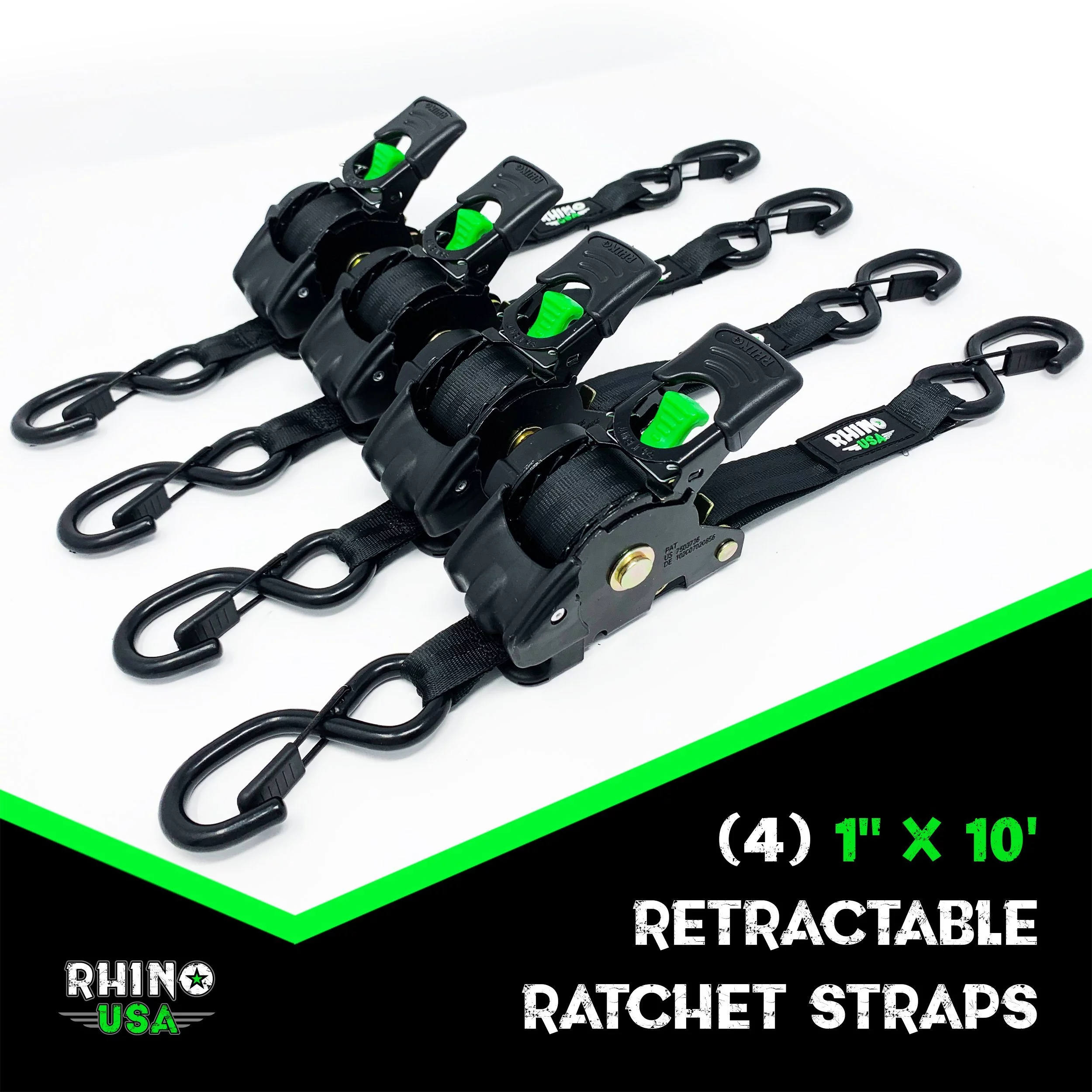 Rhino USA 2″ x 10′ Retractable Ratchet Straps (2-Pack) – 3,033lb Max Break Strength (7in H, 7 lb)