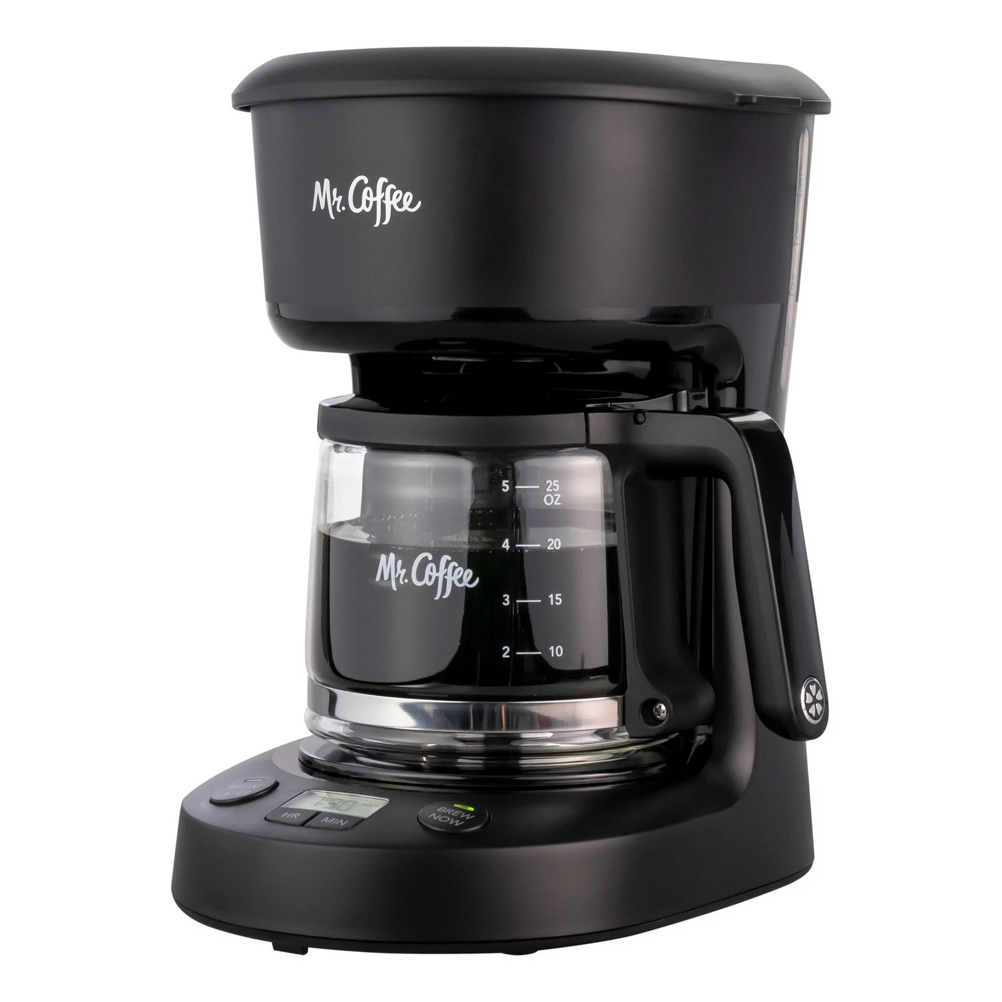 Mr. Coffee 5-Cup Programmable Coffee Maker, 25 oz. Auto Stitch Off  Mini Brew, Black