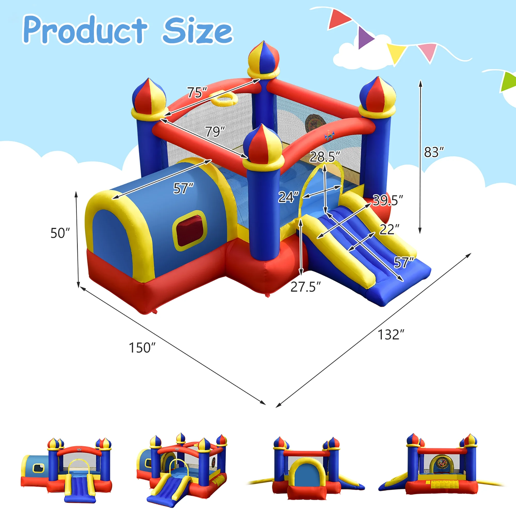 Costway Inflatable Castle Kids Bounce House w/ Slide Jumping Playhouse & 480W Blower