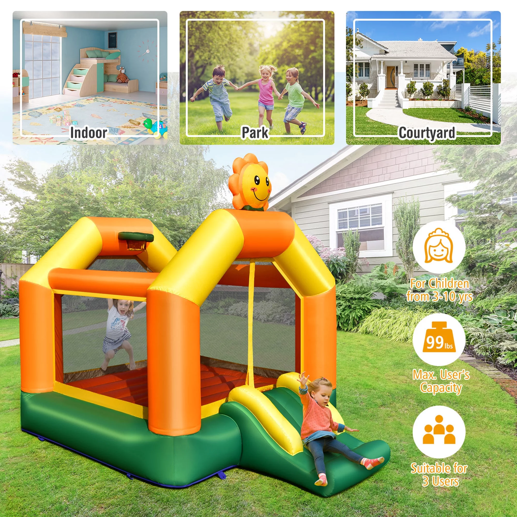 Gymax Inflatable Bounce Castle Jumping House Kids Playhouse w/ Slide Blower Excluded