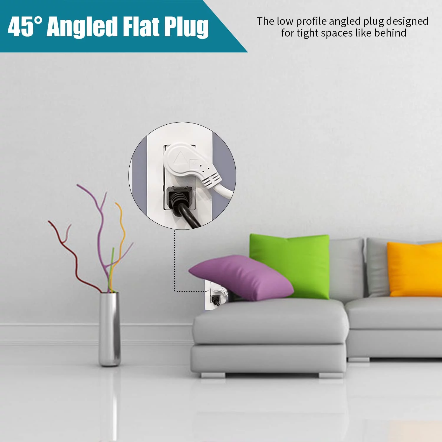 EP 10 Ft 16/3 Flat Plug Indoor Extension Cord, White Low Profile Extension Cable