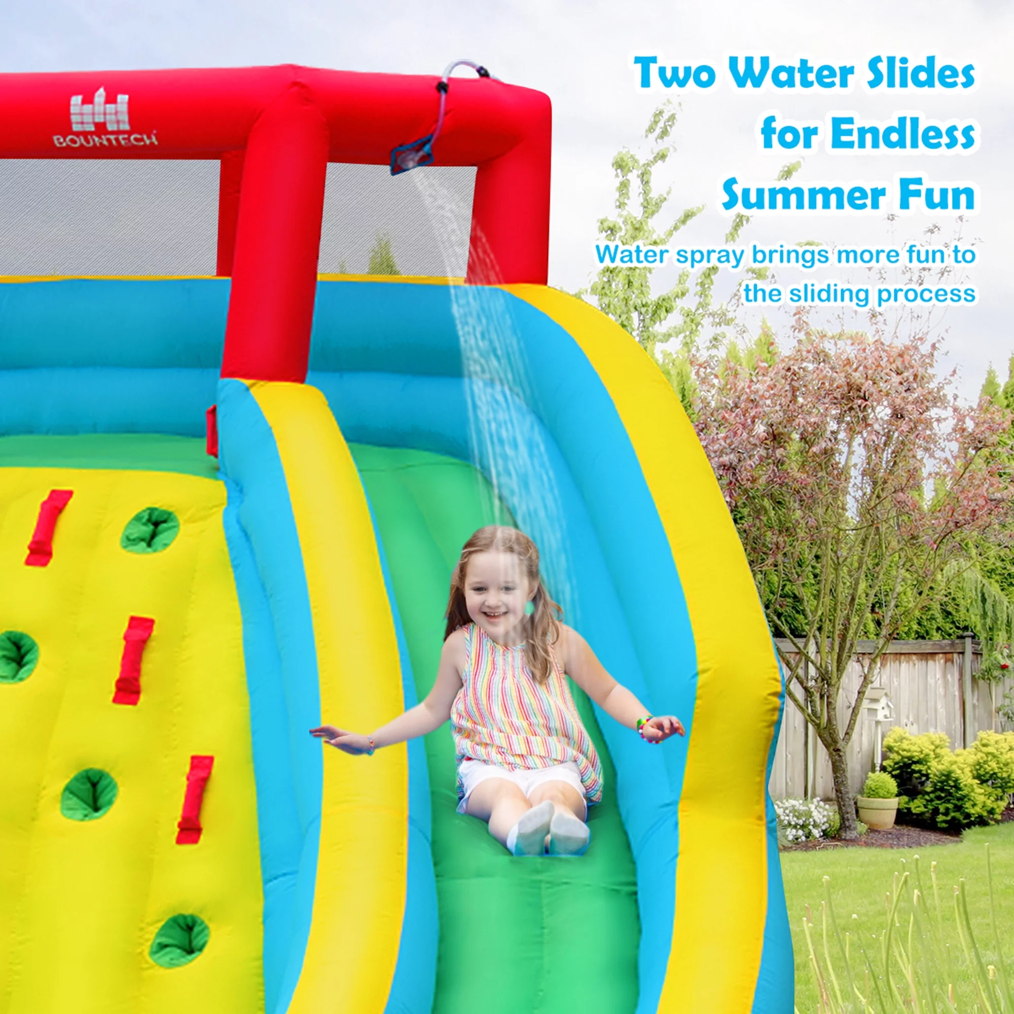 Gymax Inflatable Mighty Water Slide Park Bounce Splash Pool Without Blower