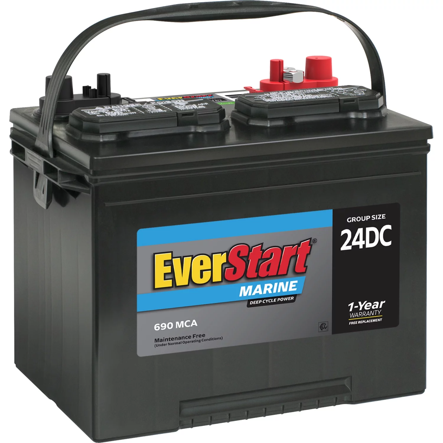 EverStart Lead Acid Marine & RV Deep Cycle Battery, Group Size 24DC 12 Volt, 690 MCA