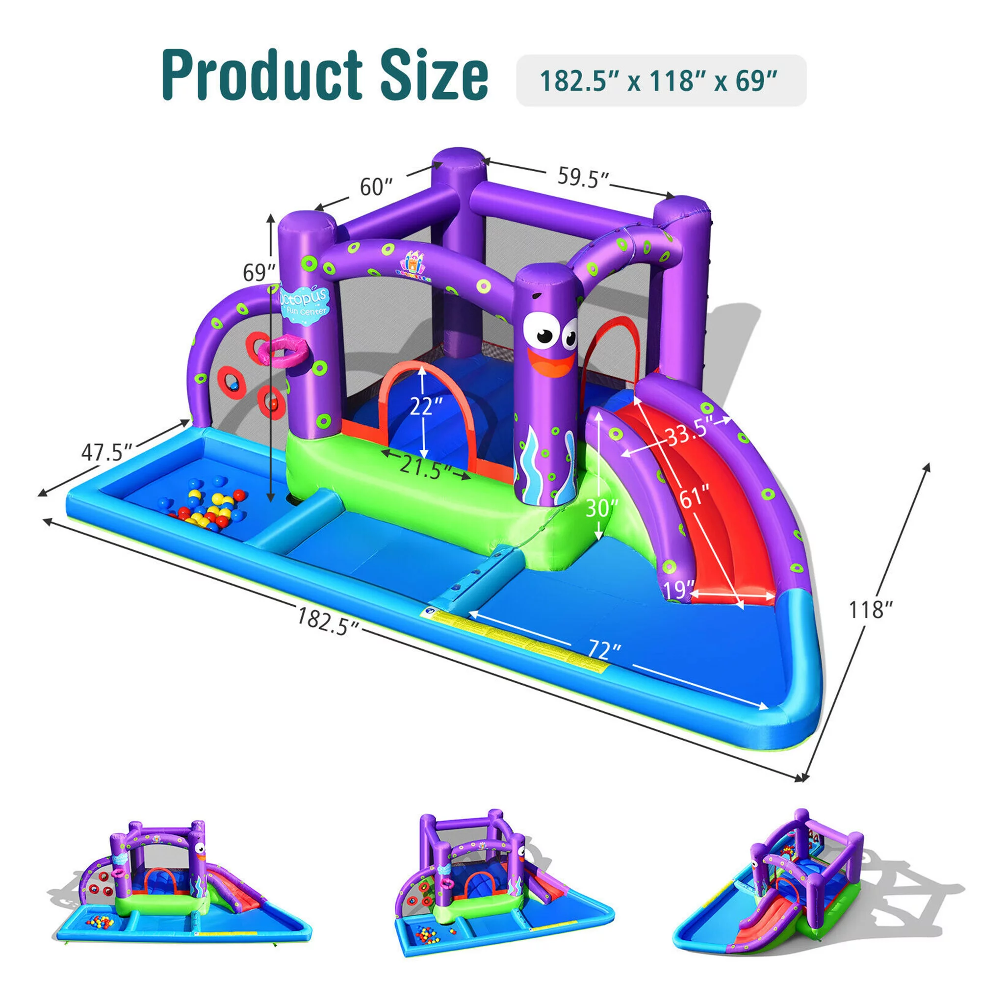 Gymax Inflatable Water Slide Castle Kids Bounce House w/ Octopus Style Blower Excluded