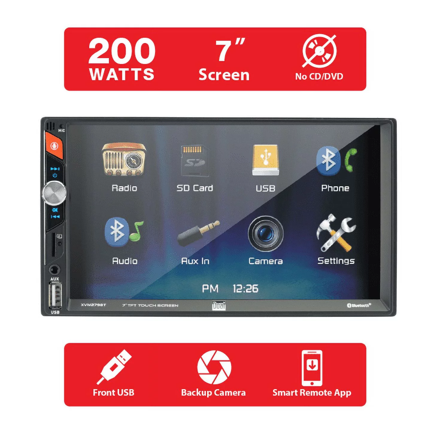 Dual Electronics XVM279BT 7 inch Double DIN Car Stereo with LED Touch Screen, Bluetooth, New