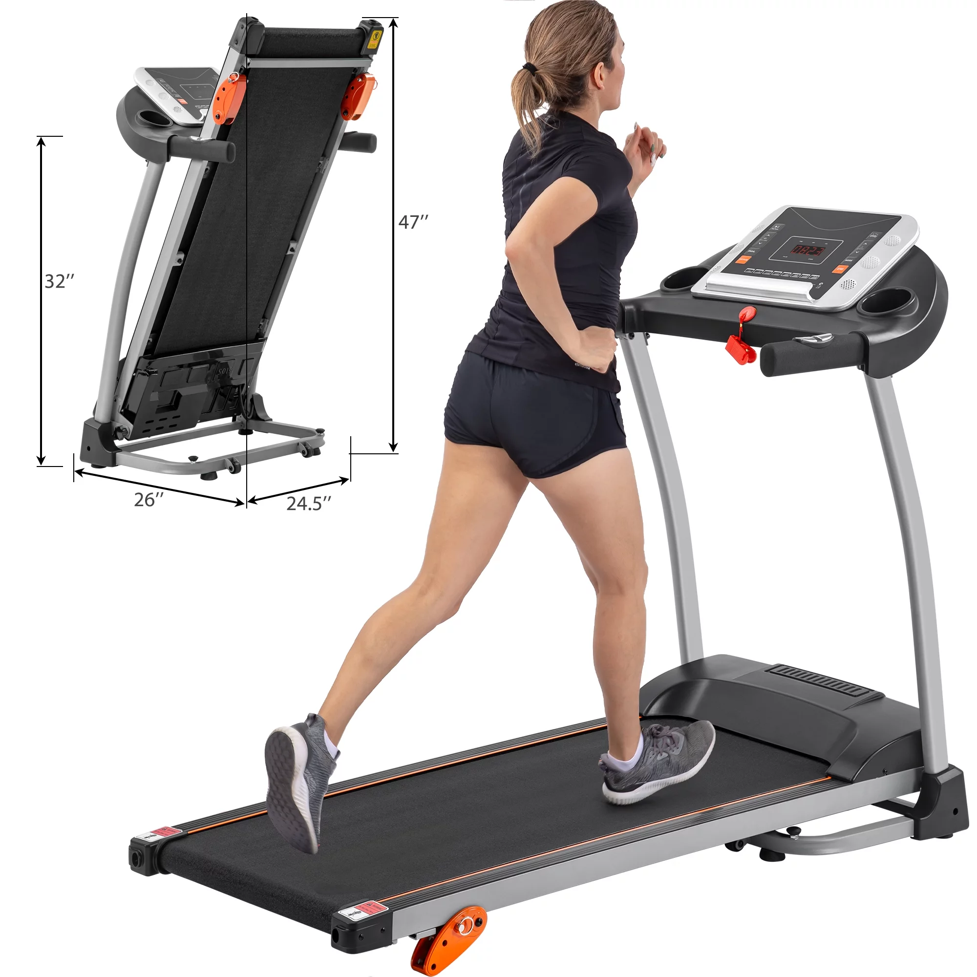 Clearance HLAiLL Easy Folding Treadmill for Home Use, 1.5HP Electric Running, Jogging & Walking Machine with Device Holder & Pulse Sensor, 3-Level Incline Adjustable Compact Foldable