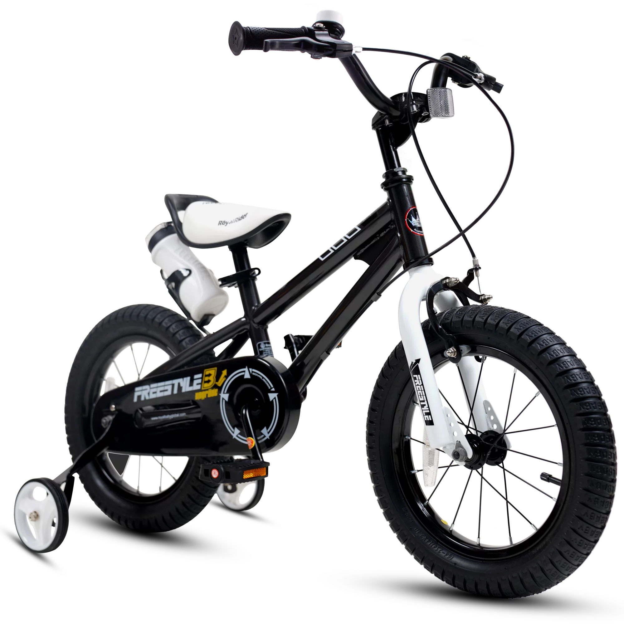 Royalbaby Boys Girls Kids Bike 16 In BMX Freestyle Black 2 Hand Brakes Bicycles with Training Wheels Child Bicycle