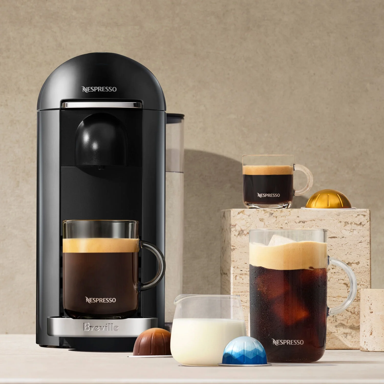 Breville Nespresso New VertuoPlus Deluxe Coffee and Espresso Single-Serve Machine in Piano Black