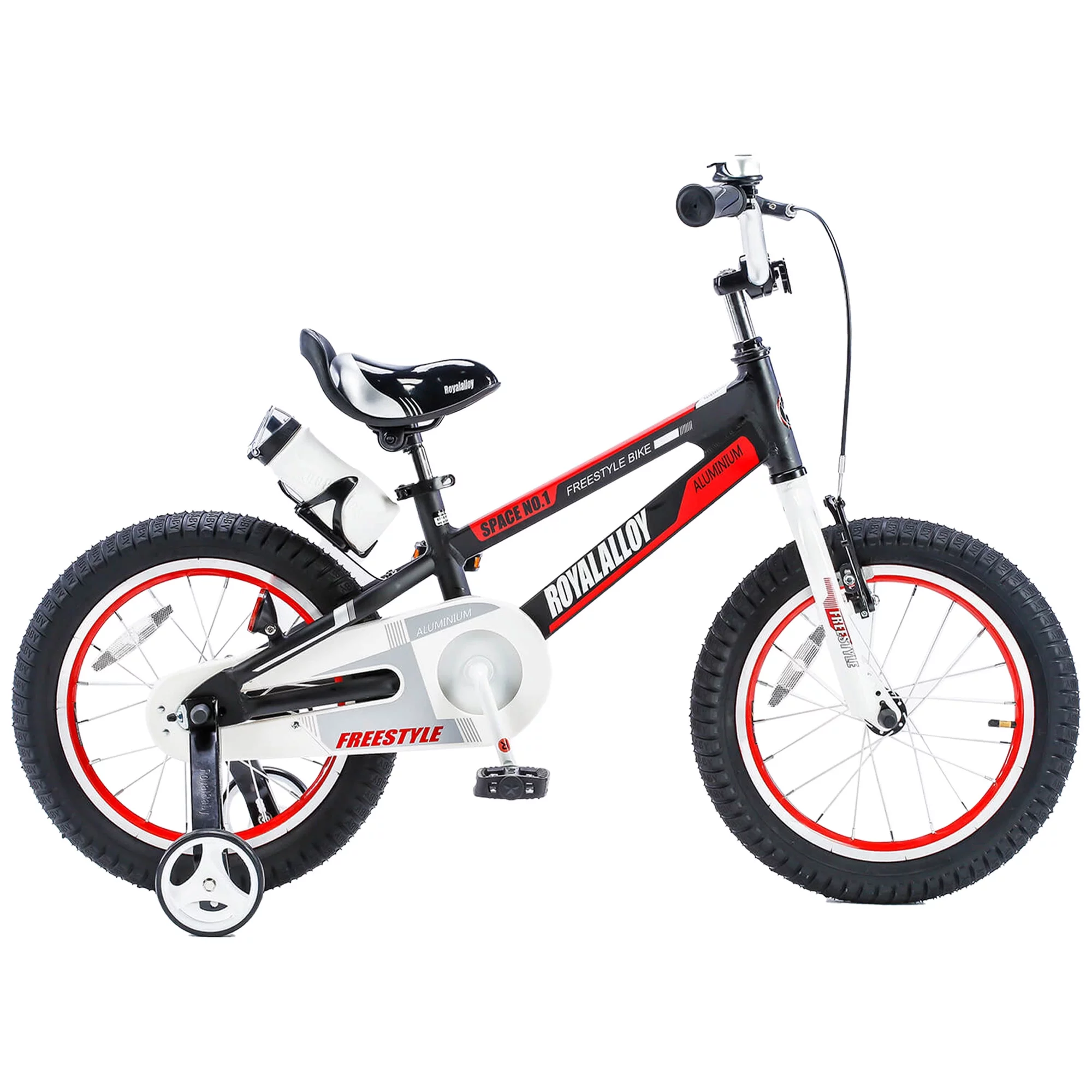 RoyalBaby Space No. 1 Freestyle 14″ Kids Bike w/Training Wheels, Black