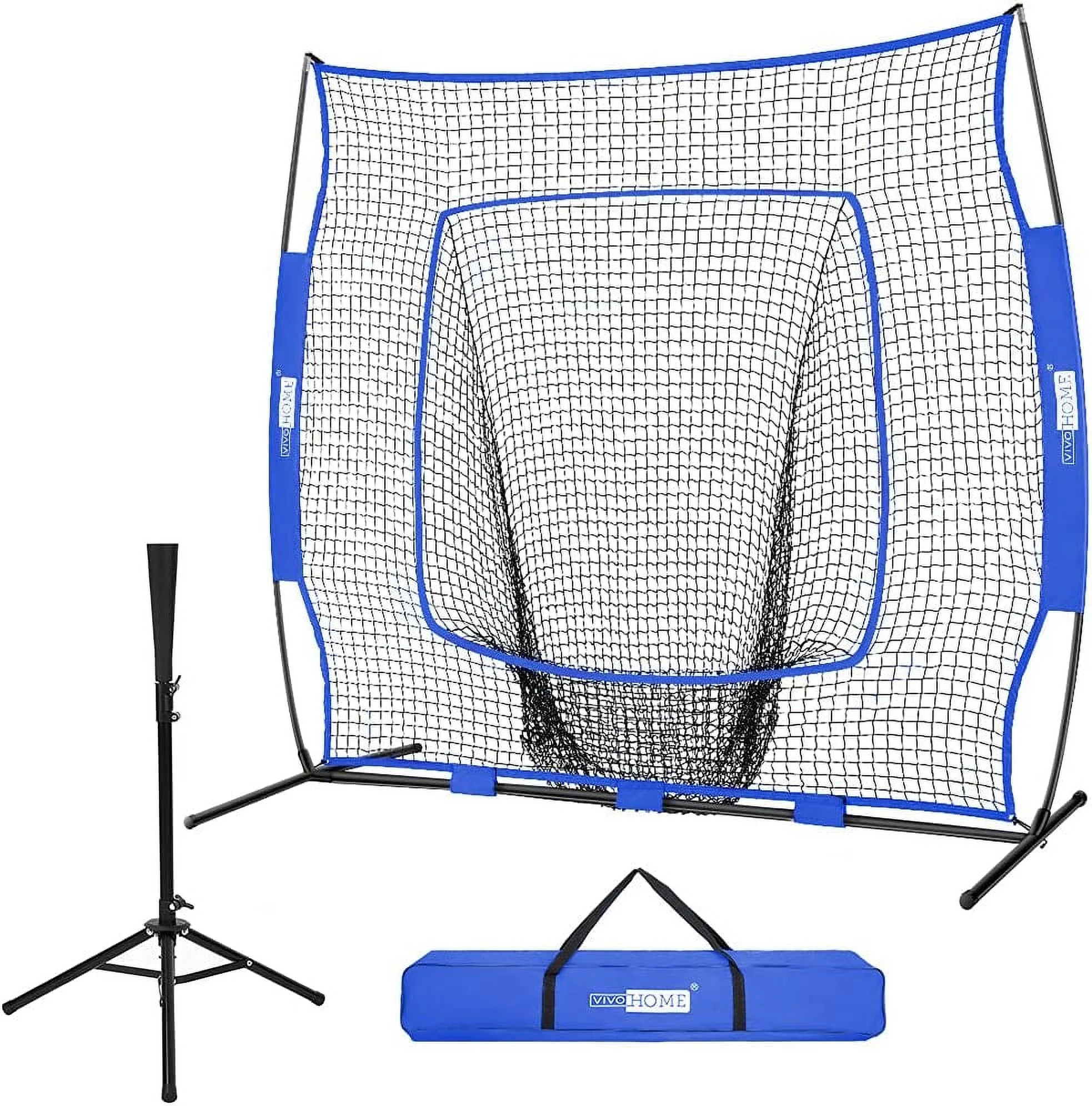 SPECSTAR 7 x 7 Feet Baseball Backstop Softball Practice Net with Strike Zone Target Tee and Carry Bag for Batting Hitting and Pitching