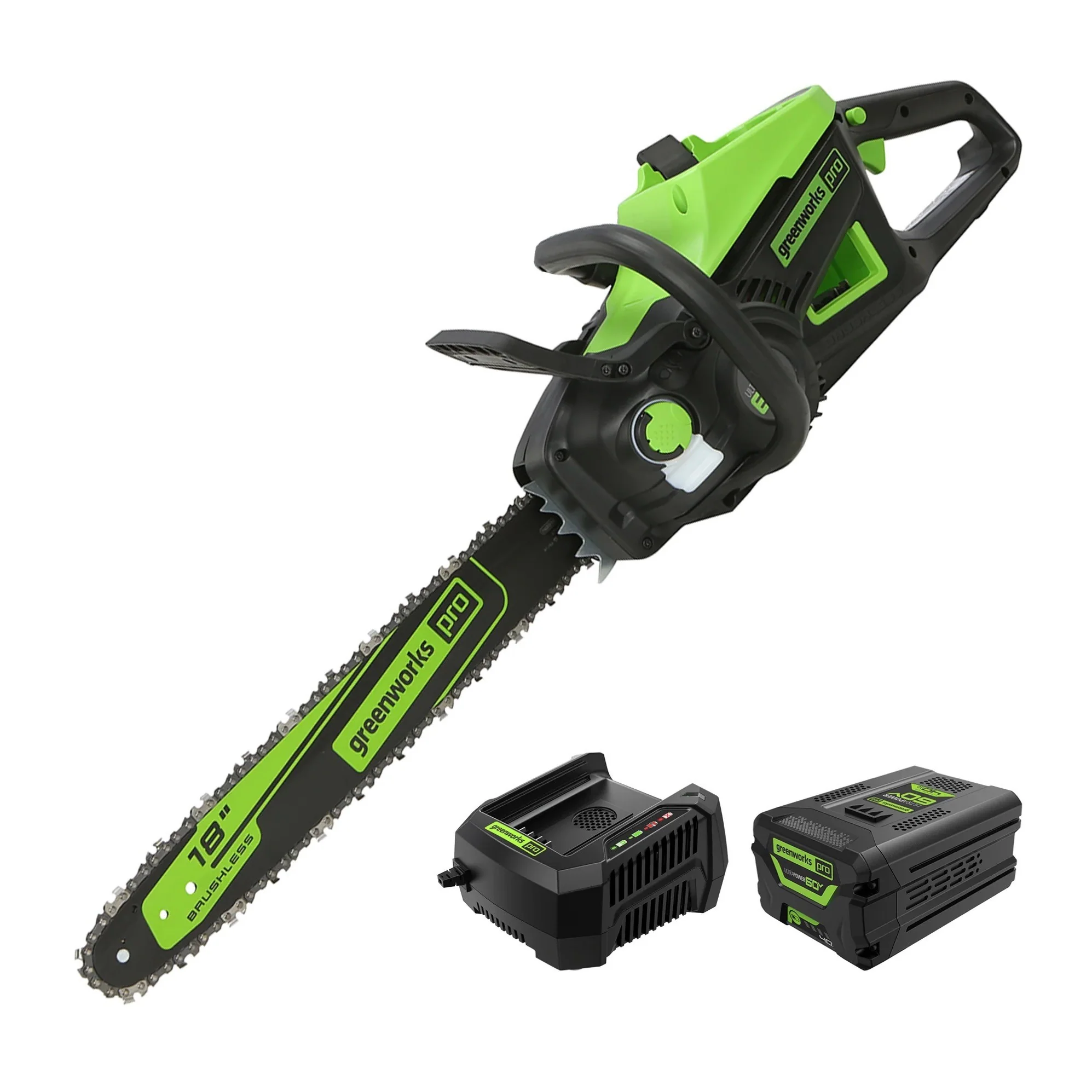 Greenworks 60V 18″ Cordless Chainsaw with 4.0Ah Battery & Charger 2019302