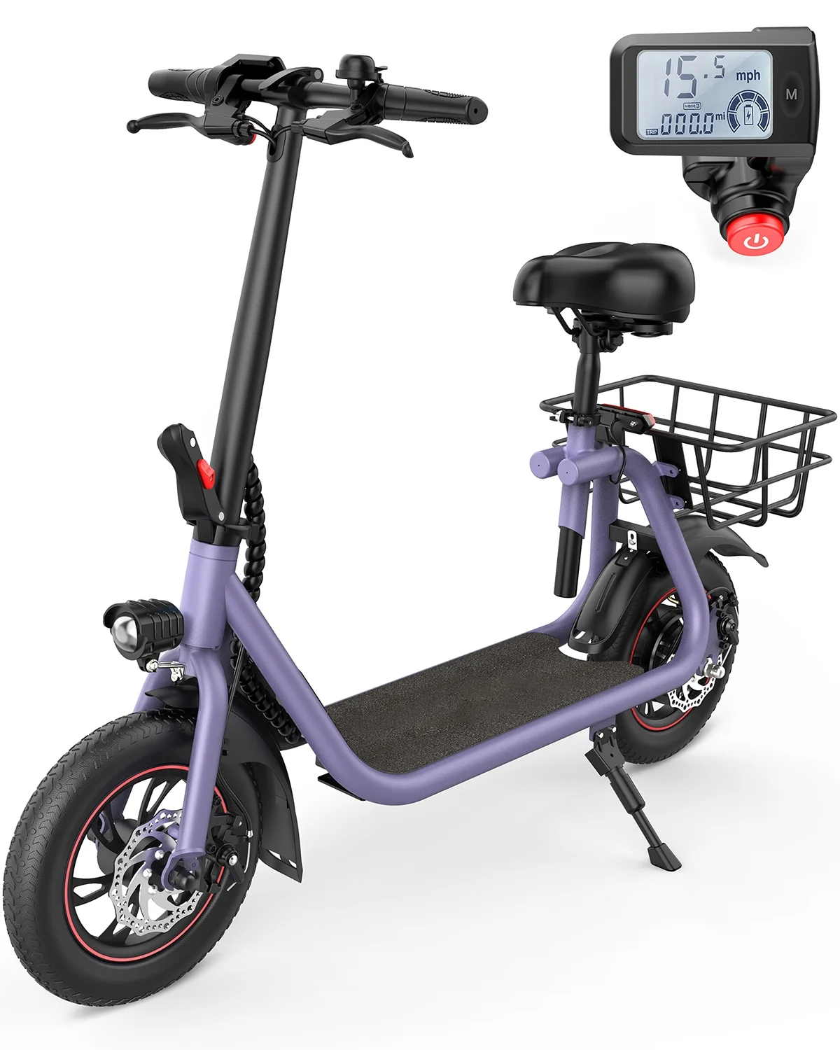 Mihover 450W 36V Foldable Electric Scooters Bike, Adult Electric Moped Commuter Ebike Biycle Waterproof E-Scooter With Seat Basket 12 in Off-Road Tires, Black