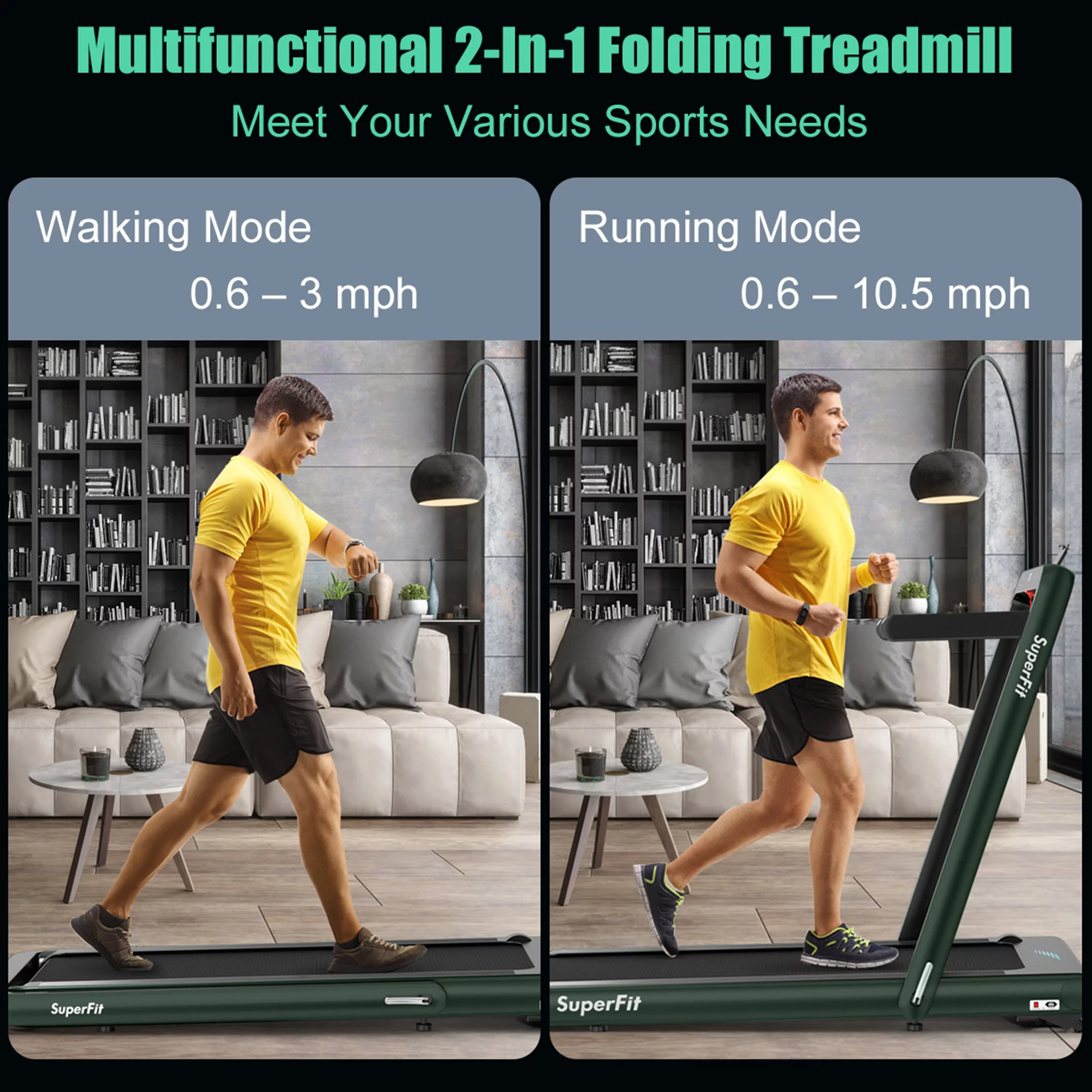 Gymax 2 in 1 Folding Treadmill 4.75HP Running Machine w/ Remote Control Green & APP