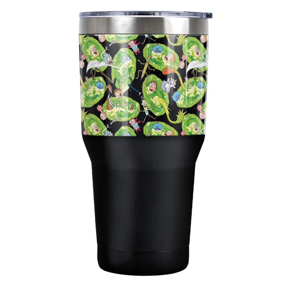 Rick And Morty Official Portal Mayhem 30 oz Travel Tumbler, Stainless Steel, Vacuum Insulated with Leak Resistant Slide-Lock Lid