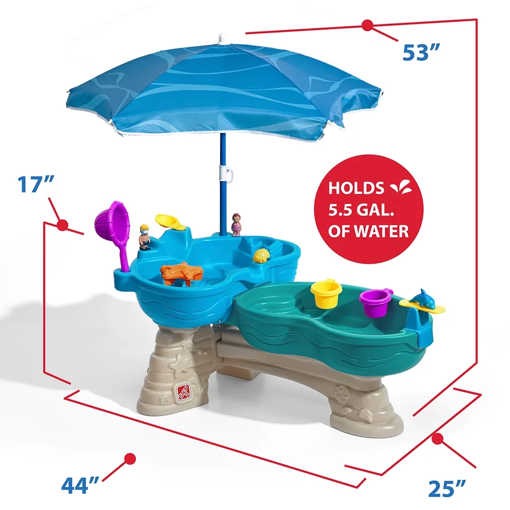 Step2 Spill & Splash Seaway Blue Plastic Water Table for Toddlers with 10-piece Playset